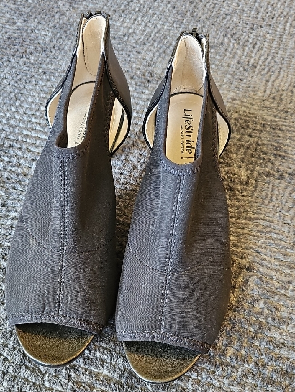 LifeStride "Mod" Black Peep Toe Booties Cutout Heels Size 7.5M
